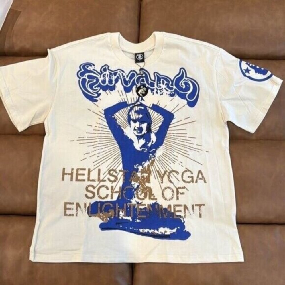 Hellstar Blue Yoga Apricot / Creme Blue T-Shirt SS23 Mens Size Large